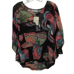 Sterling Styles Top Women's One Size Art Butterfly Print Blouse One Size New